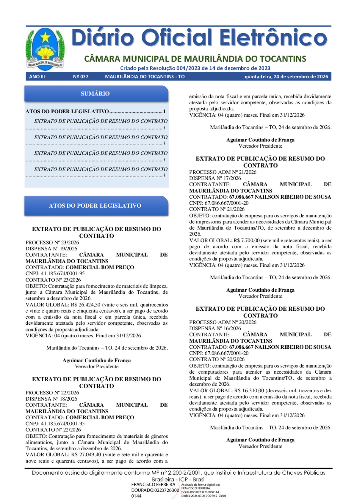 Diário Oficial N° 077