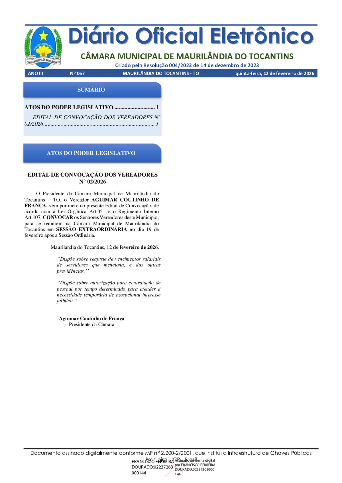 Diário Oficial - Edição 067