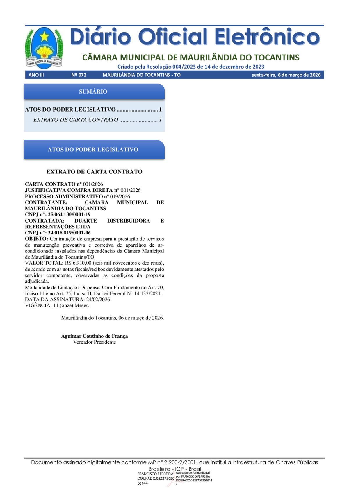 Diário Oficial N° 072